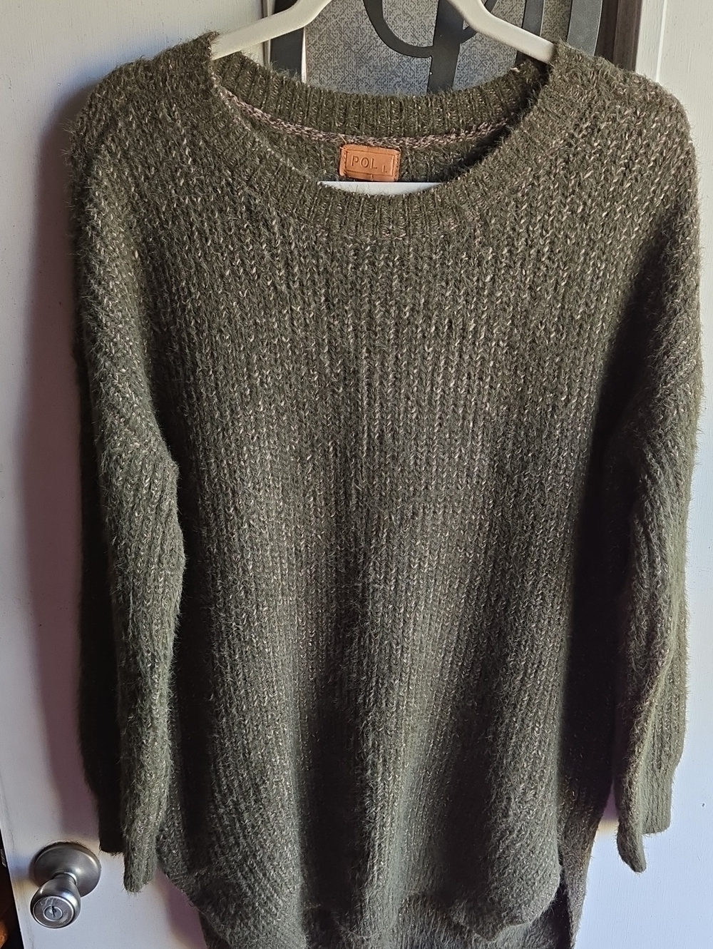 POL Cozy Olive Green Heathered Crewneck Women's Sweater EUC
